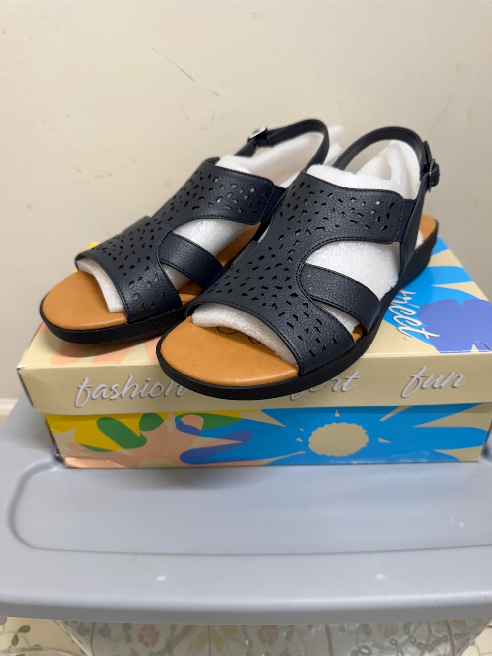 Women’s Black Perforated Slingback Sandals